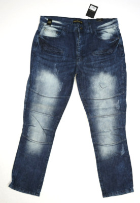 Denim Trends Mens Marble Wash Distressed 5 Pocket Stretch Denim Blue Jeans 36
