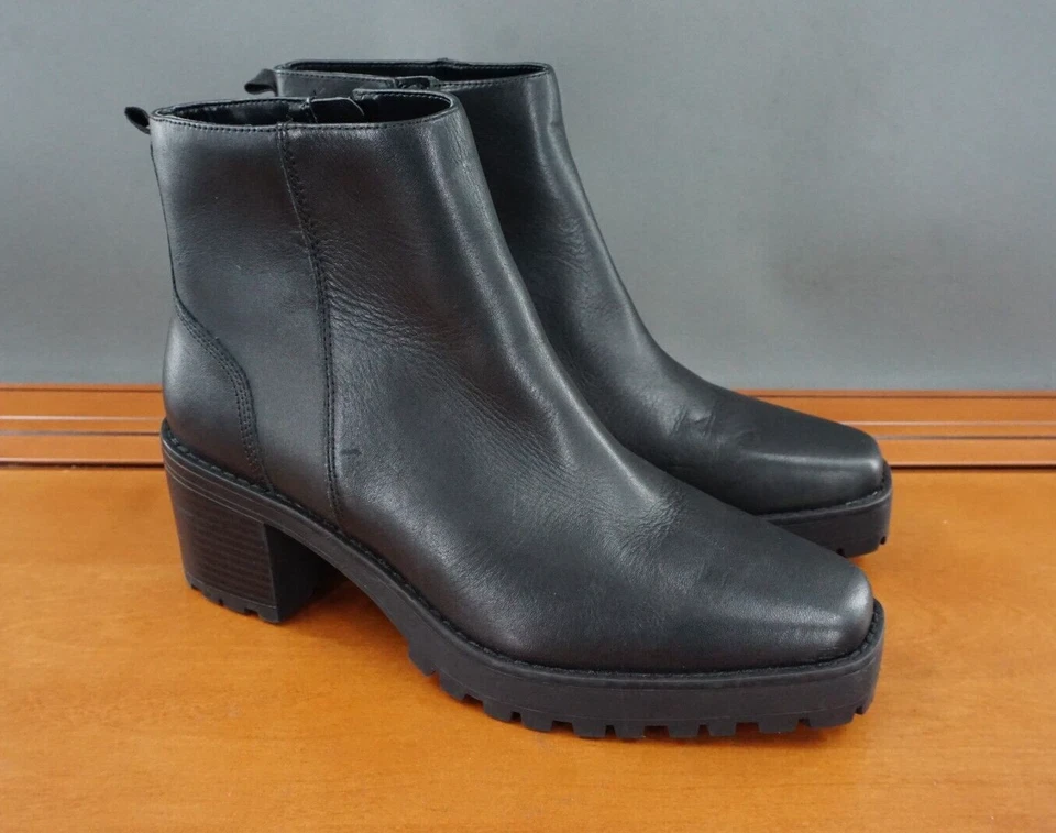 Andre Assous Milla Zapatos Mujer 8 Negro Cuero Cremallera Lateral Suela Botín al Tobillo Foto 3 de 4