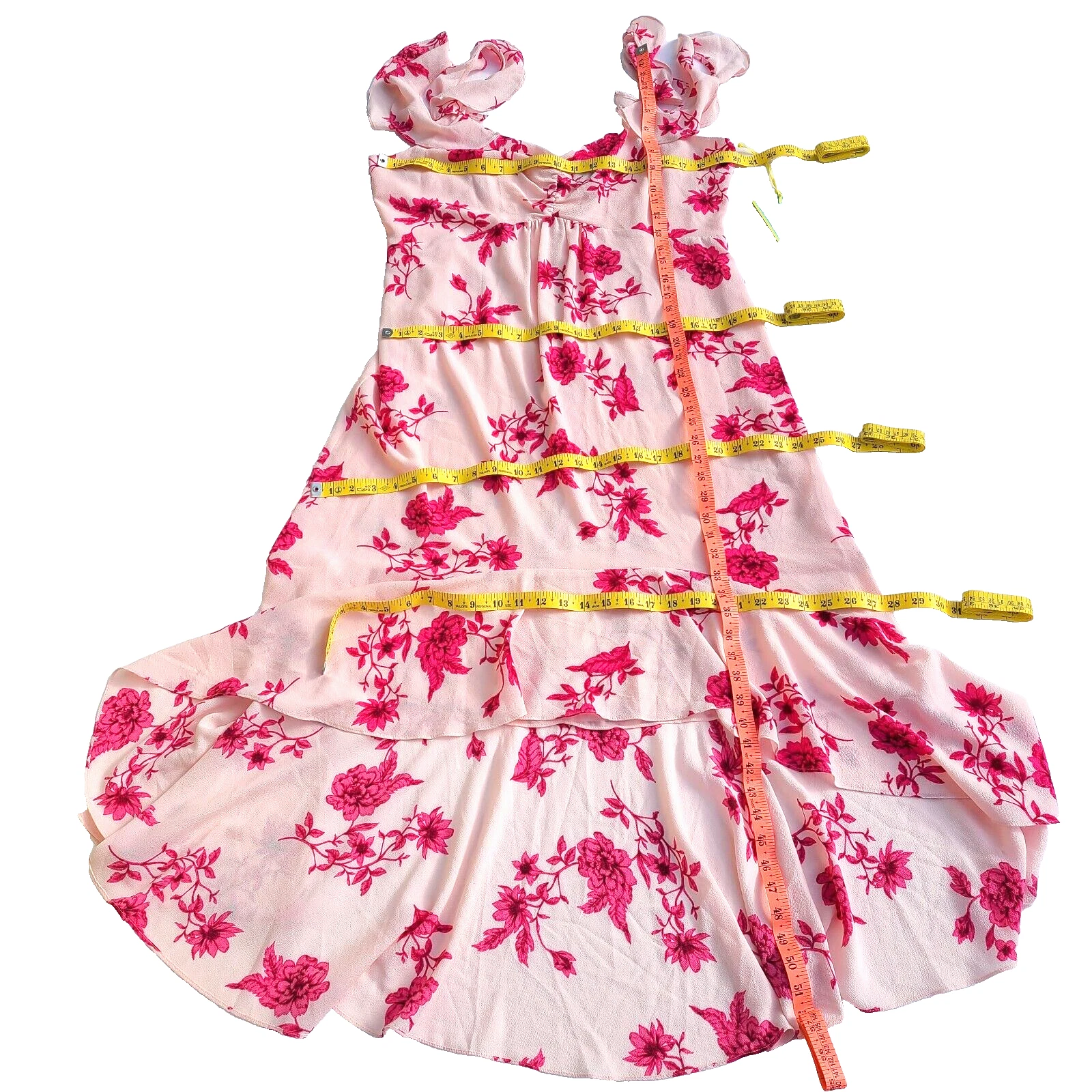 UNDERCOVER Abito CECE Taglia L Spalla Fredda Blush Segreto Floreale Primaverile Bouquet Increspato Hi Low