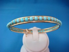 18 KT GOLD BANGLE BRACELET WITH GENUINE TURQUOISE FIT 7-7.5 " 17.0 GRAMS