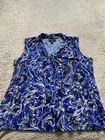 Dana Buchman Women Floral Sleeveless V-Neck Pleated Tank Top Blue Size XL