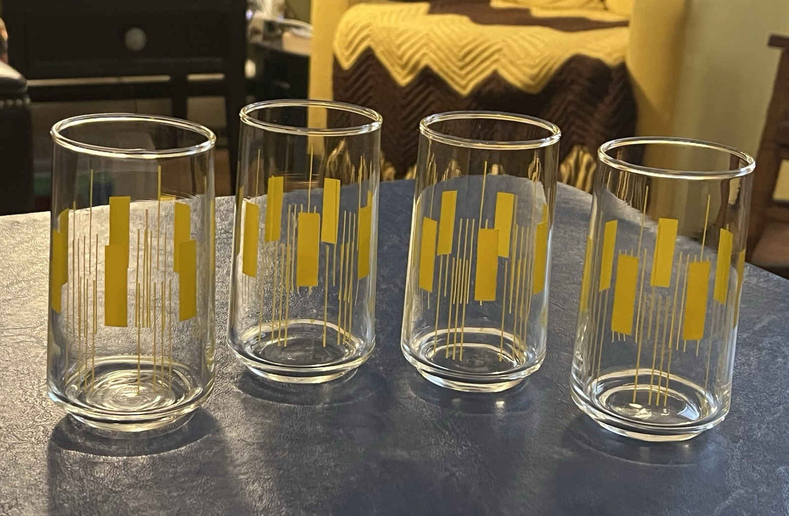 Mid Century Modern MCM Set 4 Atomic Era Style Highball Glasses Bar-ware
