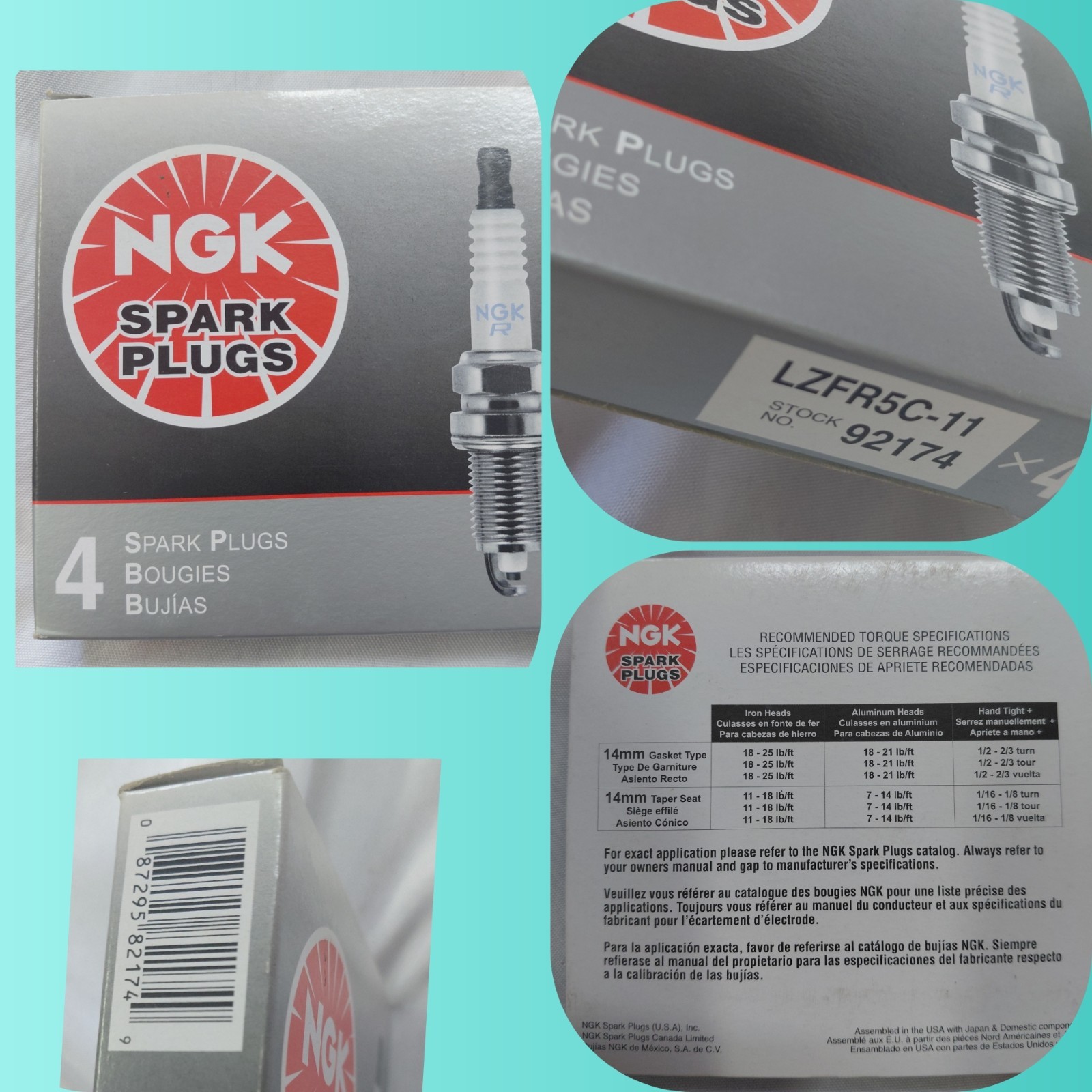 NGK LZFR5C-11 92174 Spark Plugs 4 Pack Genuine NGK New Old Stock NOS