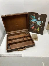 VTG Wooden Artist Painters Palette Case Travel Box Dovetail Briefcase
