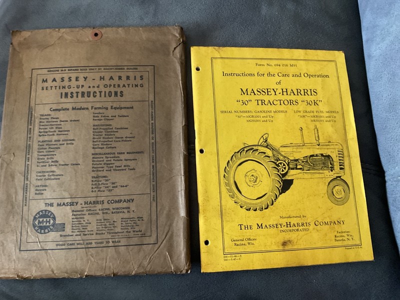 Vintage Massey-Harris 30" Tractor "30" K Instruction Manual in Original Envelope
