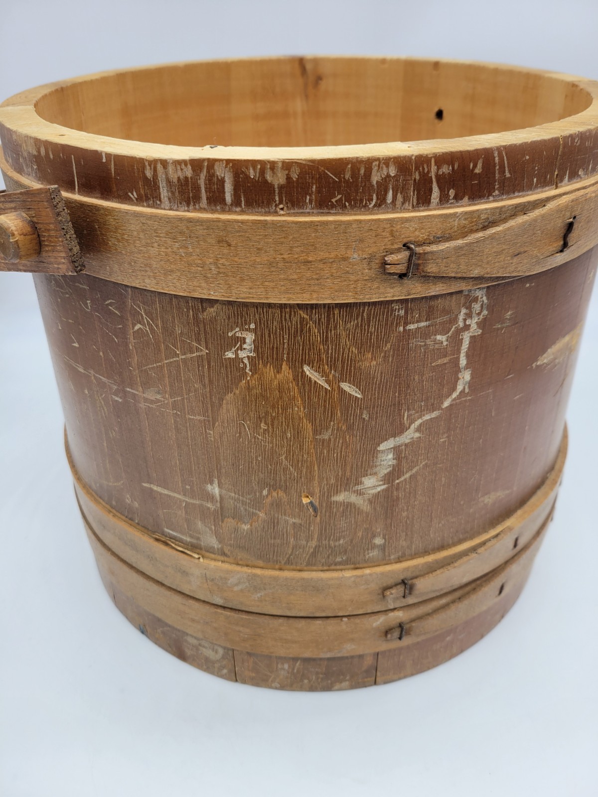 Antique Firkin Sugar Bucket with Lid and Paper Label 12" Tall