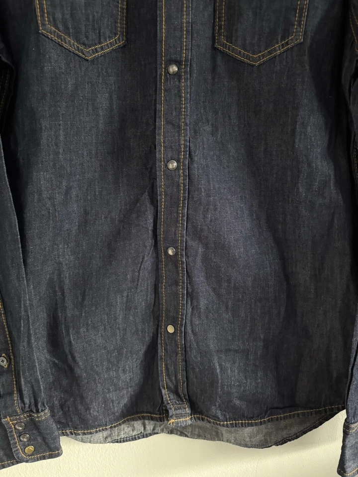 Camisa Denim Lavado Oscuro Diesel Años 2000 2010 Perla Occidental Botón a Presión XL Diseñador Foto 3 de 4