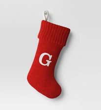 New Wondershop Initial Monogram Knit 19" Christmas Stocking Red Letters  G  