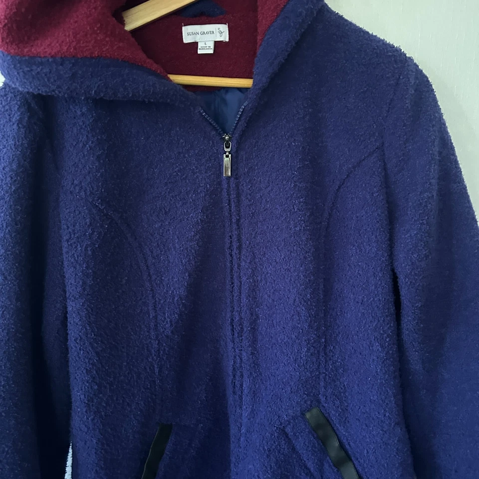 Susan Graver Coat Womens Large Purple Blue Hooded Pockets Zip Up Mid Weight - Image 3 of 4