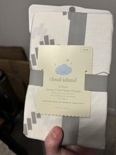Cloud Island 2-Pack Cotton Jersey Crib Fitted Sheets White Gray Abstract