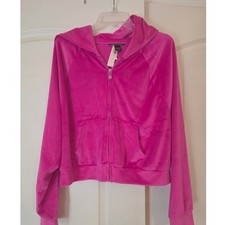 Victoria's Secret Pink Velour Super Soft Cropped Hoodie Full Zip Jacket L NEW