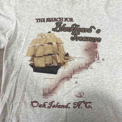 Vintage 90s Anvil Blackbeard's Treasure T-Shirt Mens Medium Gray Oak Island NC