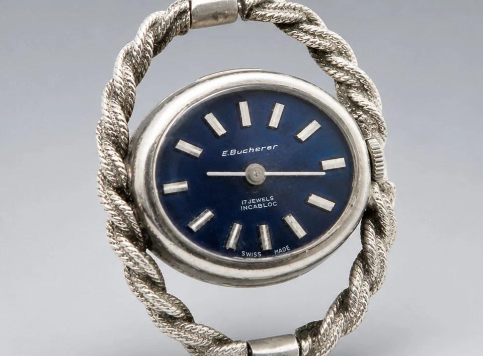 E. BUCHERER Sterling Silber 925 Handaufzug Damen Schmuck-Armbanduhr 1970er Jahre - Bild 2 von 4