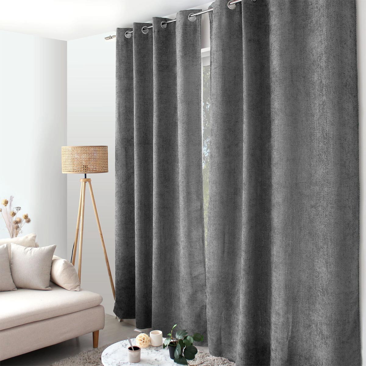 Rideau velours gris fonce Kamala deco cocon chaleureux pour chambre