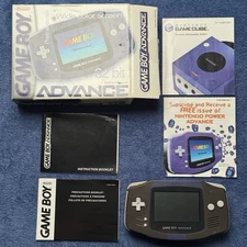 Gameboy Advance Indigo AGB-001 W/ Original Box CIB with Inserts Tested As Is