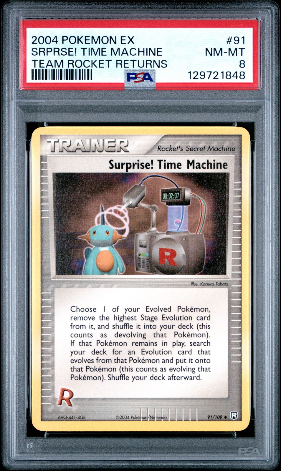 2004 POKEMON EX TEAM ROCKET RETURNS #91 SURPRISE! TIME MACHINE PSA 8