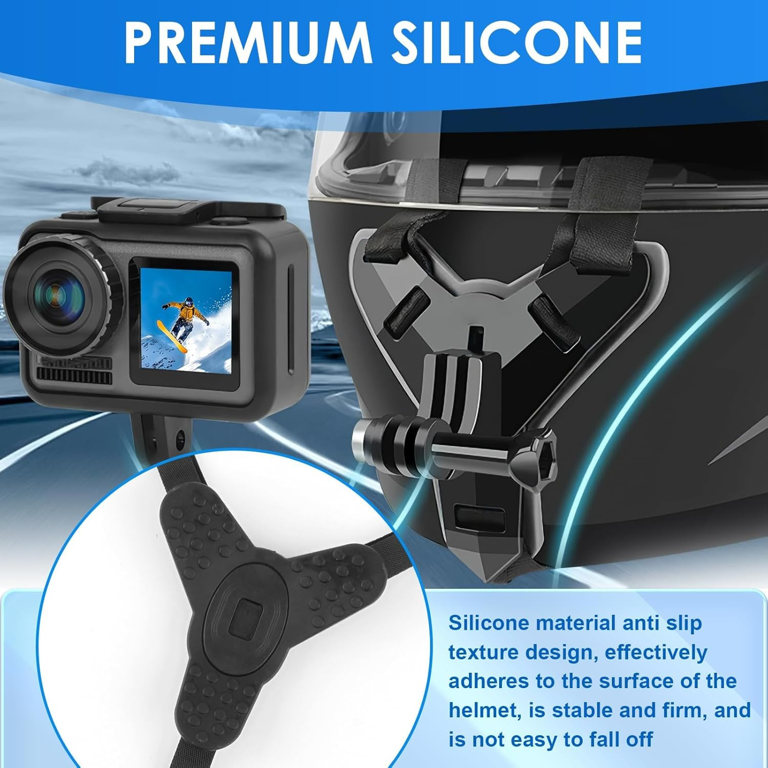Supporto Casco Moto Mento per Gopro Hero 13 12 11 10 9 8 7 6 5 per Dji OSMO Acti foto 3