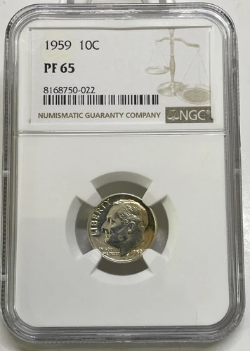 1959 Roosevelt Dime 10c NGC PF 65 Proof 90% Silver