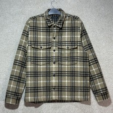 AllSaints Mens Shacket Large Brown Check Wool Blend Relaxed Fit Overshirt