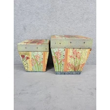 Set of 2 Nesting Decorative Storage Boxes Floral Iris Red Pink Green 