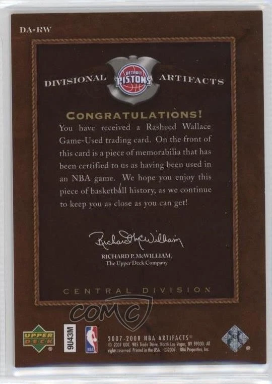 2007-08 Upper Deck Artifacts Divisional Copper /25 Rasheed Wallace #DA-RW - Image 2 of 2