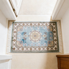 2x3ft Handmade Silk Area Rug Blue Hand-knotted Classic Soft Mini Carpet 344C