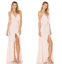 Lovers  Friends Xael V Neck Sleeveless Satin Gown Maxi Dress Slit Blush Pink S