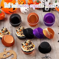 Halloween Cupcake Liners 300 Pcs - Assorted Black Purple Orange Foil Baking Cups