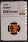 1951-S Lincoln Wheat Cent-Ch Gem BU NGC MS 66 Red Lustrous No Reserve #SLK847