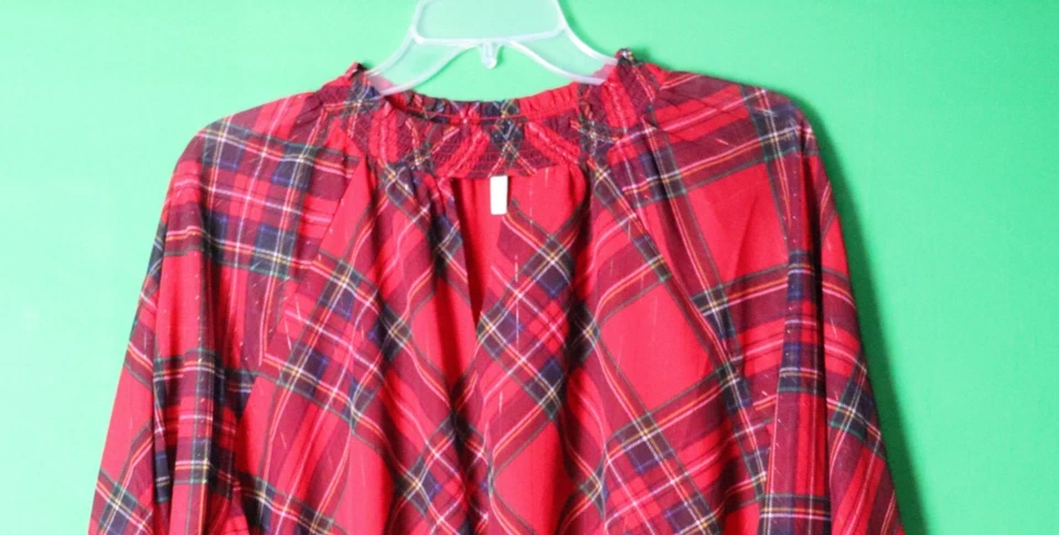 Blusa Top Cato A Cuadros Flutter Manga Larga Cuello Simulado Rojo Vacaciones 26/28w (b681) Foto 3 de 3