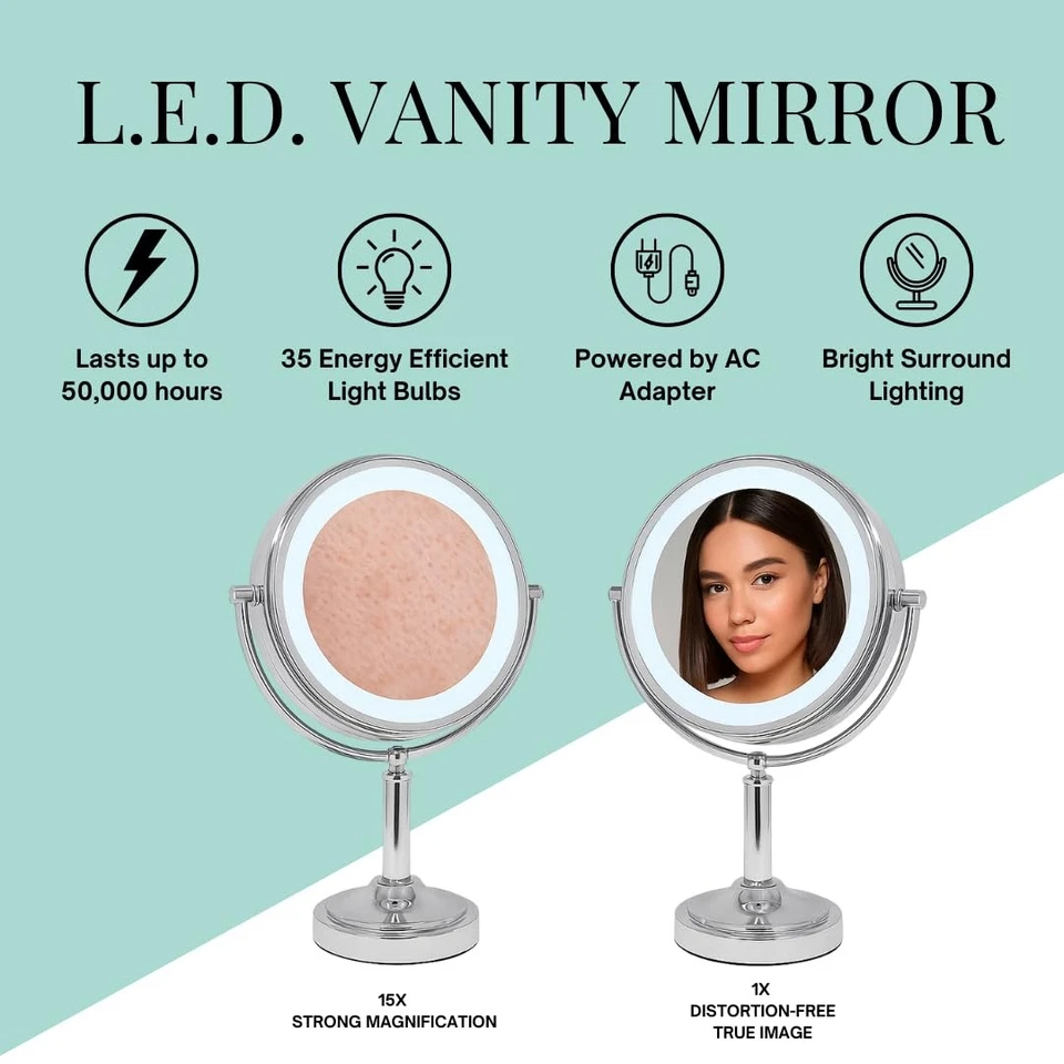 Danielle Creations Grado Profesional Doble Cara L.E.D. Espejo de tocador con... Foto 4 de 4