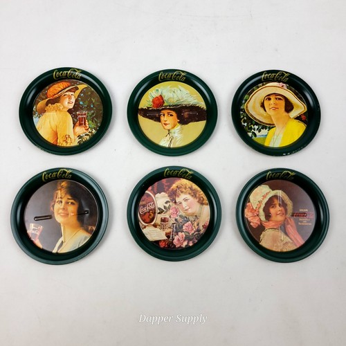 Set of 6 Coca-Cola 3.5" Tin Coin Bank Trays 1988 Vintage Repro by Ohio Art Co.