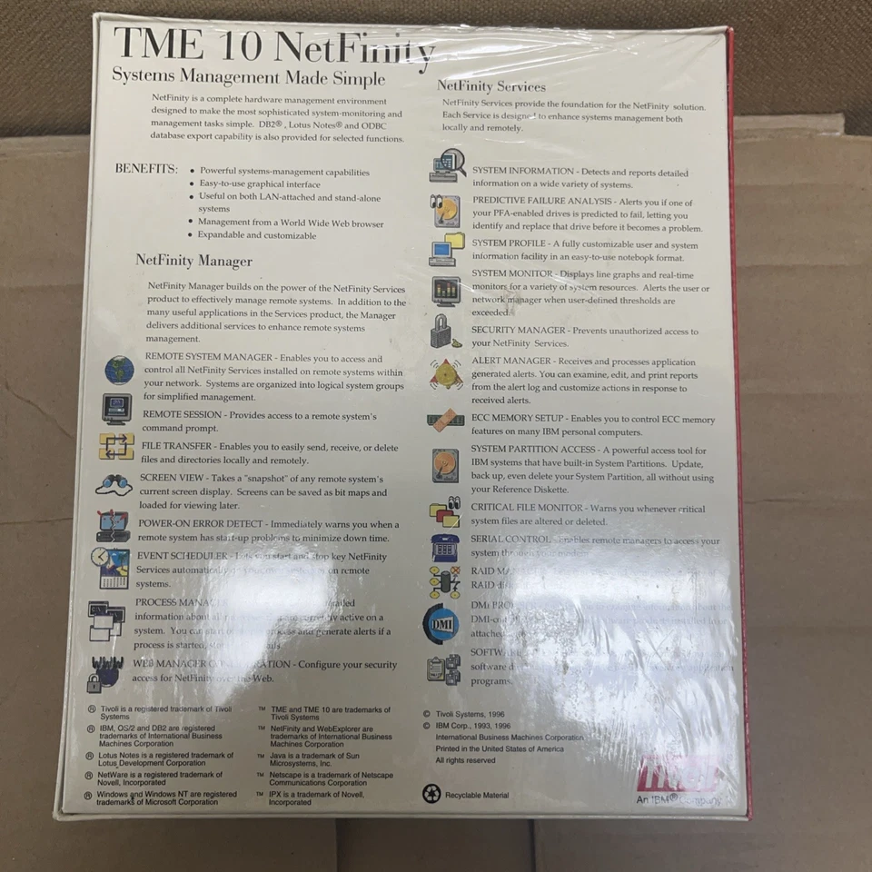 De colección IBM NetFinity Manager Versión 4.0 Disquete de Administración de Sistemas CD-ROM OS/2 Foto 2 de 4