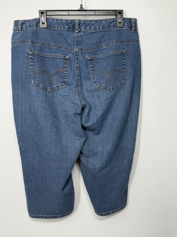 Pantalones de mezclilla Just My Size clásicos capri 16W azul elástico 5 bolsillos 72 % algodón Foto 3 de 4