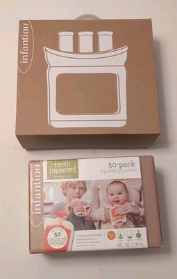 Infantino Fresh Squeezed Squeeze Station + 50 Pouches Baby Food Maker Open Box