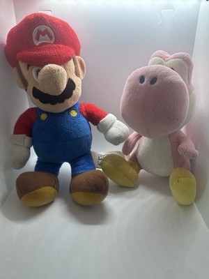 Super Mario and  Pink Yoshi Plush Stuffed Animals Lot of 2 Nintendo