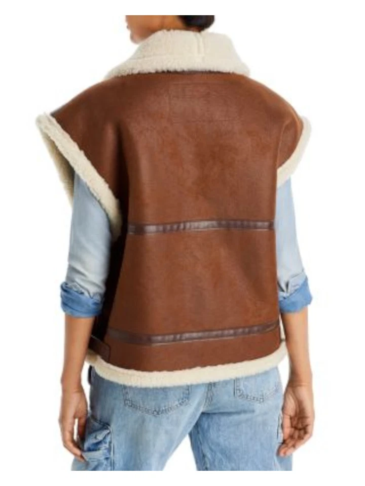 MOON RIVER Mujer Marrón Cremallera Bolsillo Hebilla Acentos Chaleco Chaqueta L Foto 2 de 4