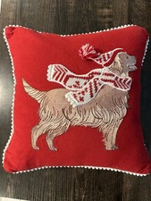 Pier 1 Christmas Golden Retriever Dog 11" Small Embroidered Throw Pillow