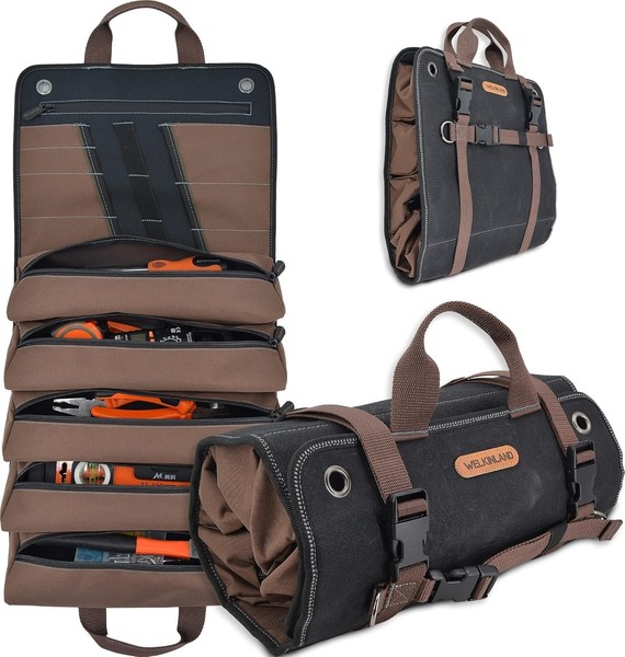 Werkzeugrolle Segeltuch 15 Taschen Aufrollbar Organizer Werkzeugtasche-image