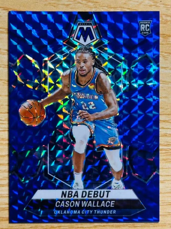 Cason Wallace 2023-24 Panini Mosaic NBA Debut Blue Mosaic Prizm /199 RC #258