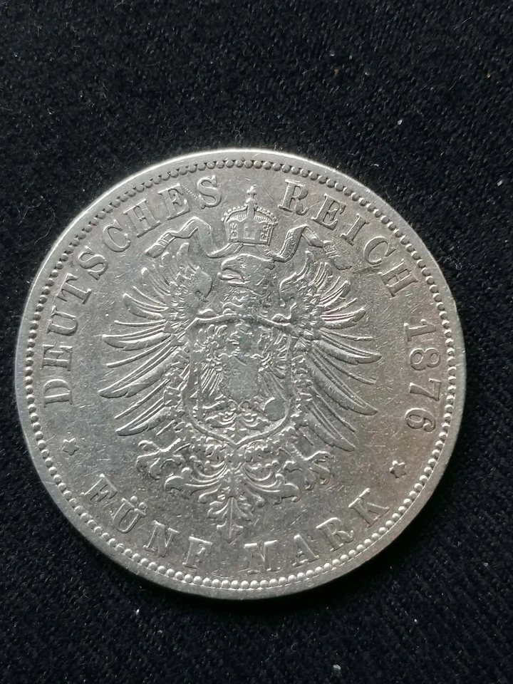 5 MARK 1876 B - WILHELM  DEUTSCHER KAISER KÖNIG VON PREUSSEN - VZ - Bild 2 von 2