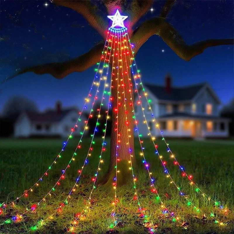 Solar LED Star Waterfall Lights Holiday Party String Lights Christmas Tree Decor - Image 4 of 4