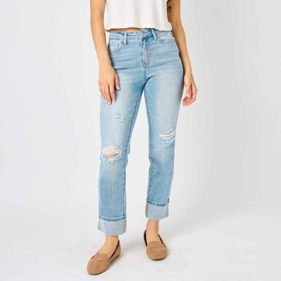Judy Blue American Flag Cuff Boyfriend Jeans