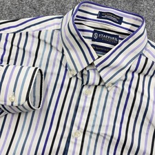 Stafford Shirt Mens 17 34-35 Multicolor Stripe Classic Fit Button Down Dress