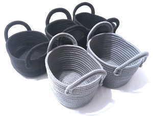 Set of 6 Woven Cotton Rope Storage Baskets – 3 black, 2 Gray, and One Pink