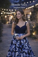 Blondie Nites by Stacey Sklar Sapphire Midnight Floral Maxi Dress Size 9...