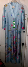Vintage TV LOUNGERS Robe Bathrobe Dress Lt Blue Floral Border zip Print B 40" L