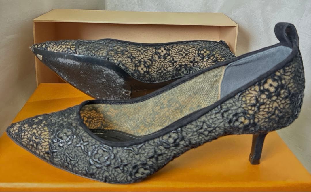 LOUIS VUITTON Pumps Heel Lace Black EU37.5/US7.5 120390c thumbnail 23