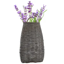 Wall Hanging Pocket Basket; Gray Woven Wicker Rustic Farmhouse Long 17"