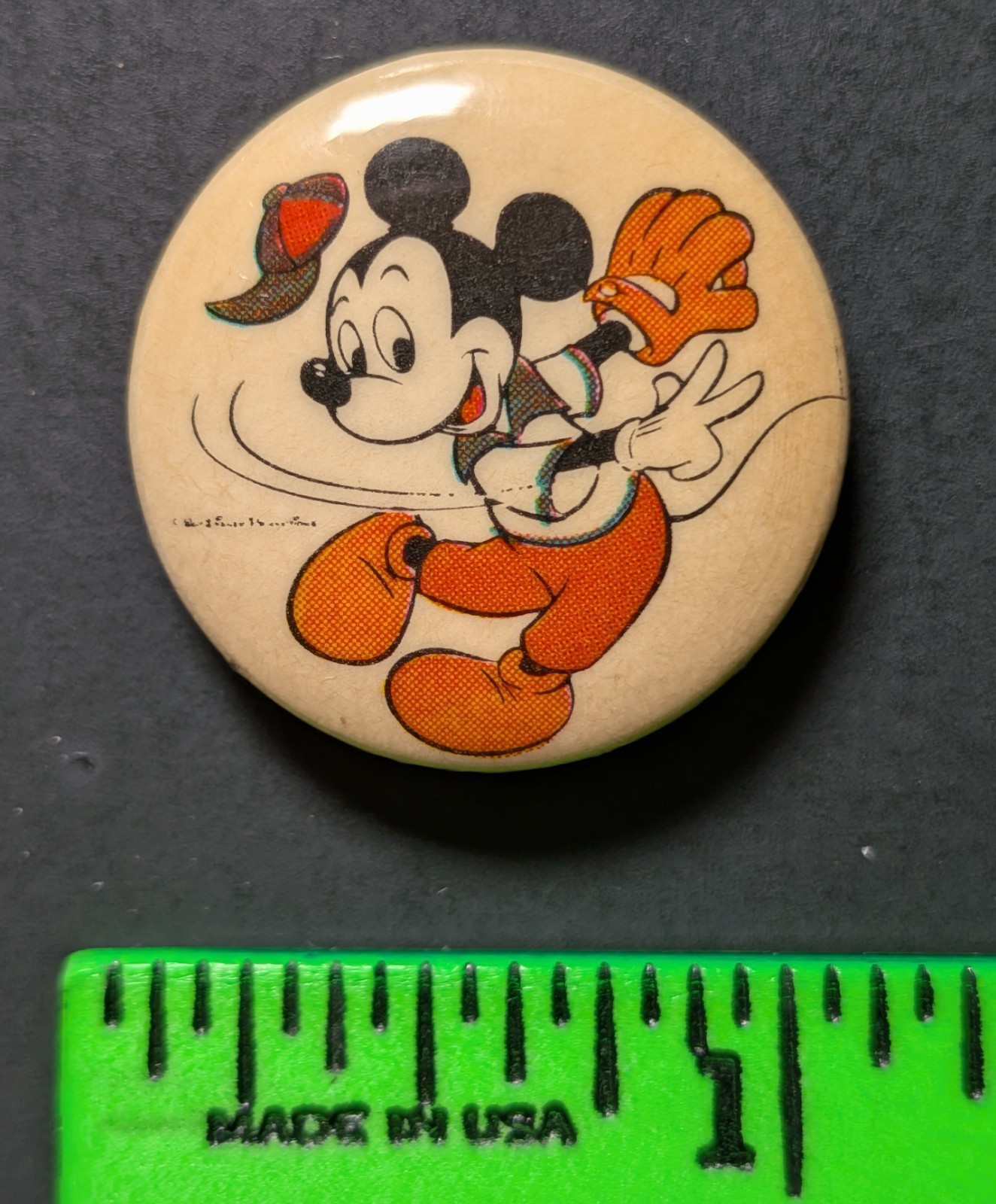 Vintage Mickey Mouse Playing Baseball Pinback Pin